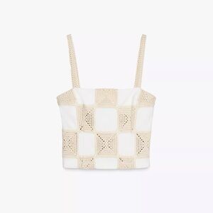 Zara Crochet Patchwork Crop Top - Cream and White